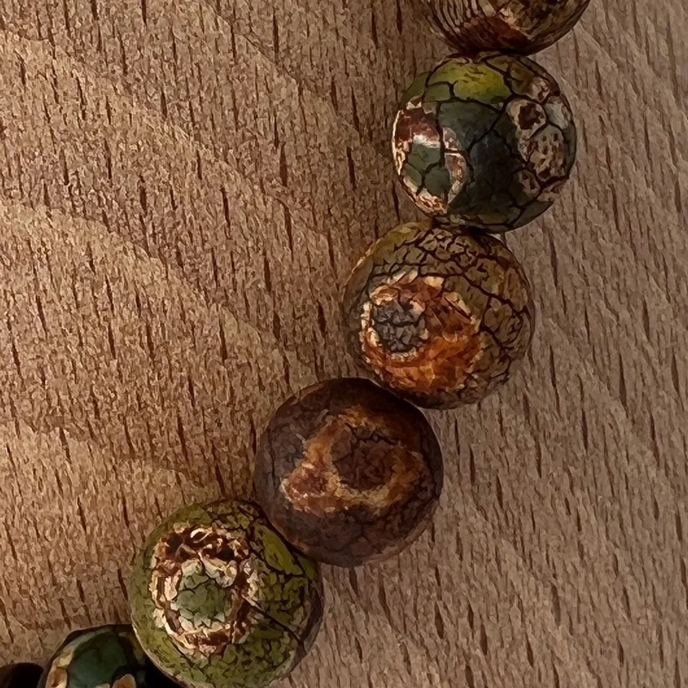 Earth Tones Tibetan Matte Agate Stretch Beaded Bracelet